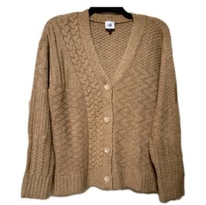 NWOT CAbi Tan Oversized Multi Knit Pattern Cardigan Sweater L/Xl